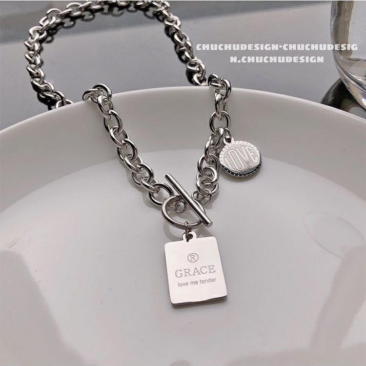 Niche Personality Round Brand Pendant Necklace Women Do Not Fade New Trendy Hip Hop Men's Collarbone Chain