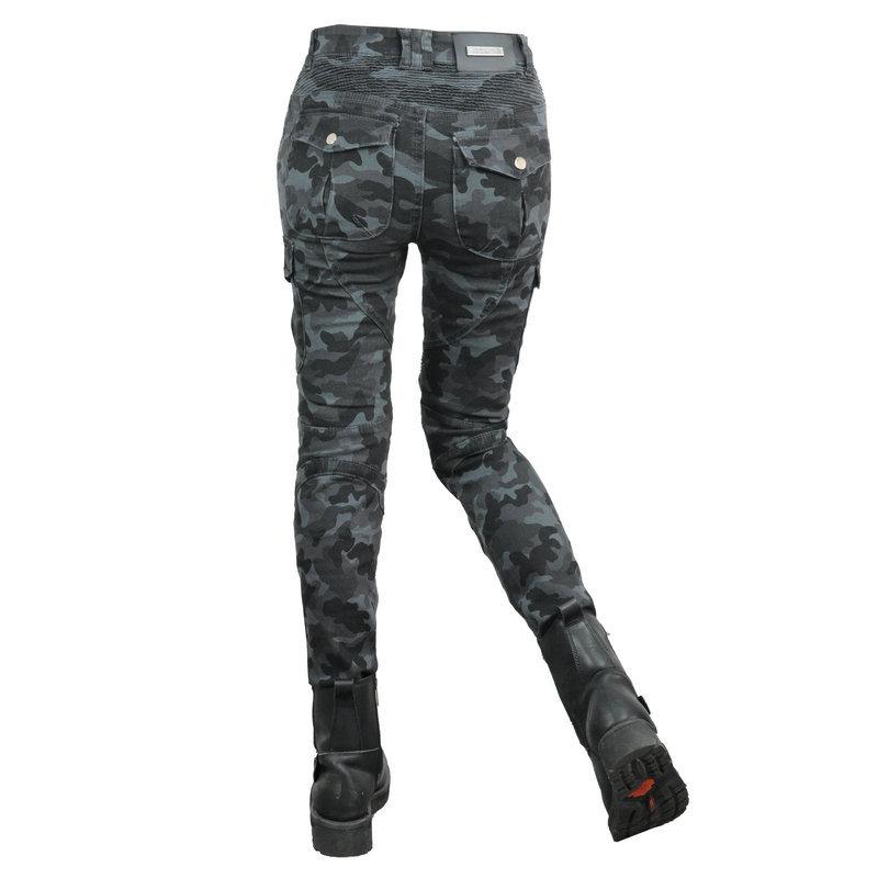 VOLERO+ג'ינס לאופנוע נשים+מכנסי מירוץ לאופנועים Camo אלסטי מכנסיים להגנה מפני נפילה+מגן שדרוג