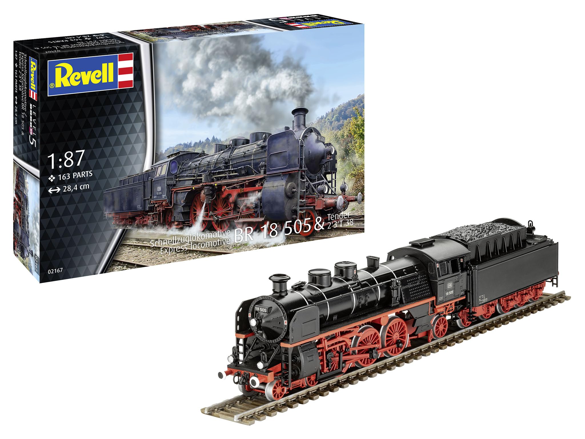 Немецкий Revell Масштаб 1/87 Паровоз BR18505 и 2 3  T38 Пластиковая модель 02167
