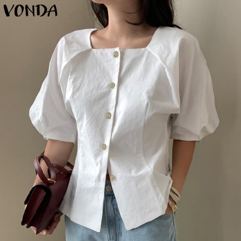 

VONDA Летние женские повседневные топы с квадратным воротником и короткими рукавами