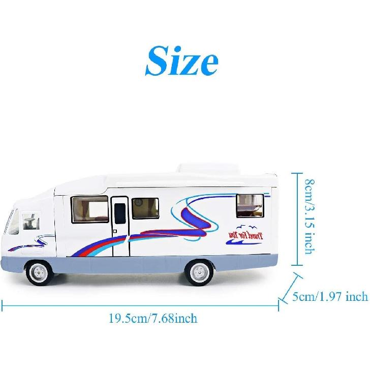 HAPTIME Cool Mini Motorhome Toy Die-cast Car Pullback Recreational Vehicle Pull Back RV with DIY Furnitures Holiday Camper Van Model for Kids