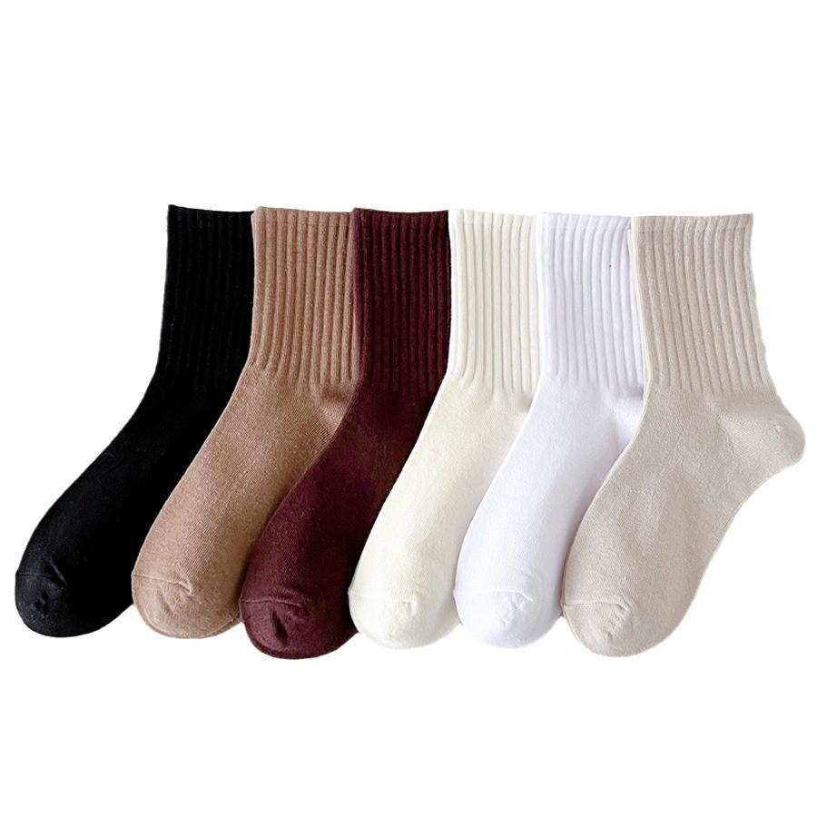 

6 пар повседневных хлопковых носков унисекс, однотонные модные универсальные носки, дышащие удобные носки для экипажа, повседневные спортивные носки для мужчин и женщин EUR35-42 разноцветный