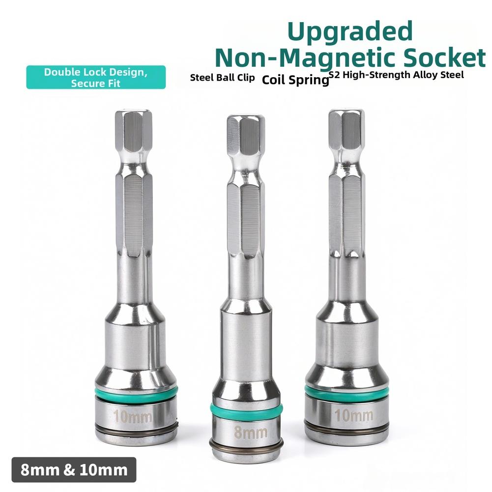 Green Alloy Steel Non Magnetic Socket Wrench Bit For Self Tapping Screws With 6.35mm Hex Shank Drill Driver Tool