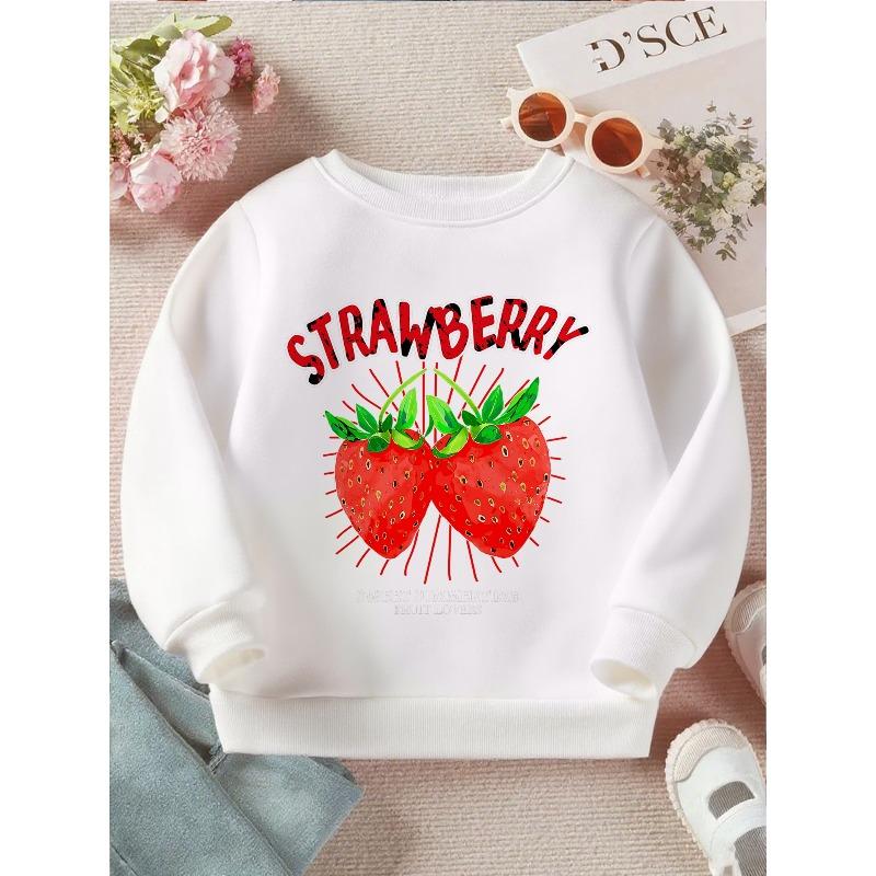 Girls' Strawberry De: A Cozy Long Sleeve Sweatshirt Featuring a Sweet Summertime Fruit Design - Soft Casual Pullover