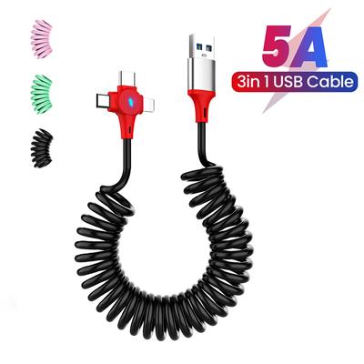 3in1 5A Yaylı Şarj Kablosu USB C Tipi Kablo Hızlı Şarj Yayı Kablosu iphone 11 12 13 Mikro USB Kablosu Samsung Xiaomi Huawei Veri Kablosu