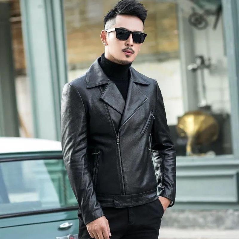 Nowa skórzana kurtka męska wiosenna w stylu koreańskim, dopasowana, młodzieżowa, motocyklowa, elegancka kurtka