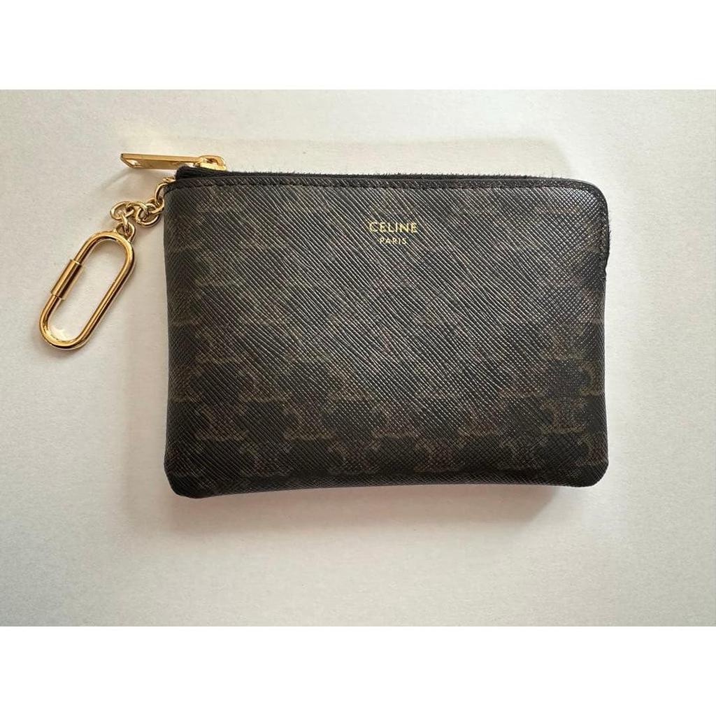 Used CELINE Coin & Card Pouch with Hook, Triomphe Canvas, Black