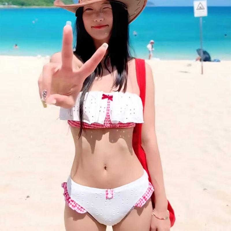 

Женский облегающий раздельный купальник-бикини 2026: Купальники для пляжа и горячих источников, скрывающие живот Large белый