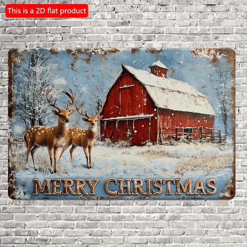 2d Flat 30*20cm, Charming Reindeer Christmas Wooden Sign, Vintage-Inspired Wooden Wall Art, Garden Decor, Ideal Holiday Gift, for Home, Kitchen Garden