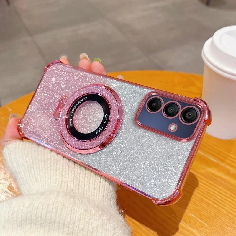 Suitable for Samsung S25Edge Mobile Phone Case Electroplated Magnetic Bracket S24Ultra Anti Fall Cover A55 Gradient Powder Soft