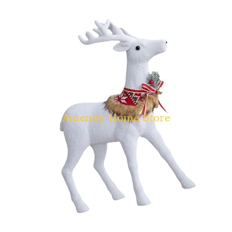 F26C Realistic White Reindeer Ornament Durable White Reindeer Figurine Ornament For Christmas Window And Table Display