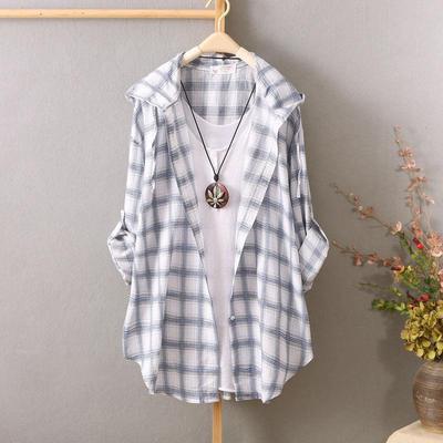 Dames Hooded Geruit Lange Mouw Zonnebrand Shirts Losse Tops Dunne Jassen Cardigans