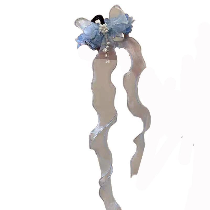 Blue Flower Bow Headband Clip Sweet and Luxurious Feeling Back of The Head Hair Bun Shark Clip Dreamy Hair Accessory