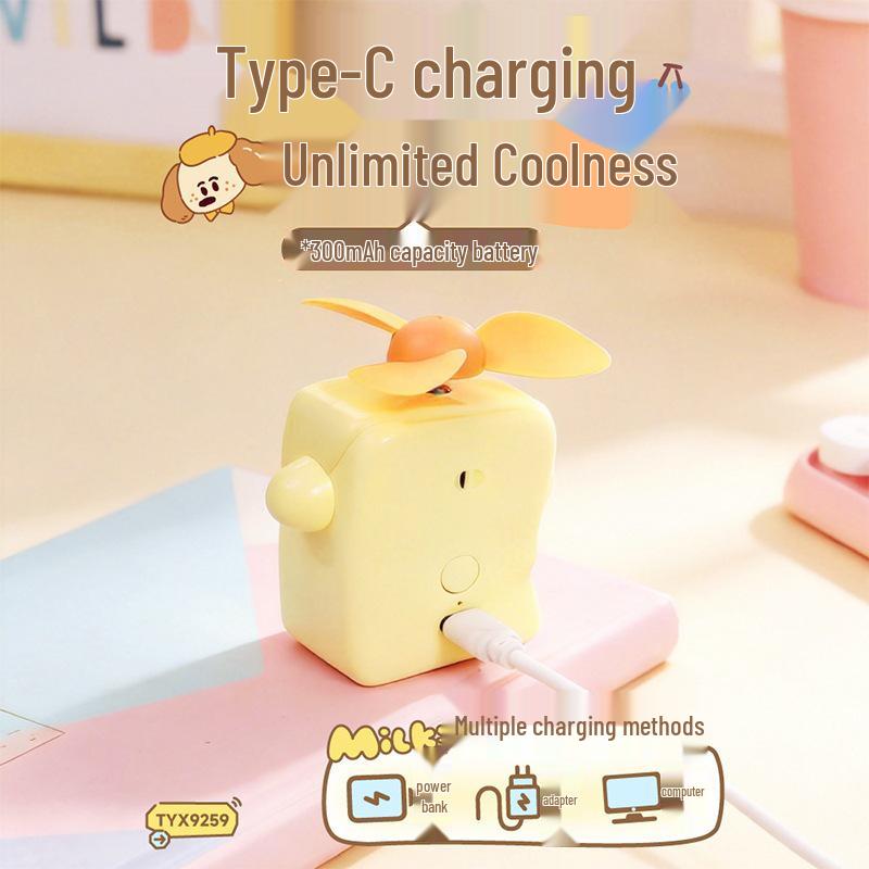 Milk Dumpling Cute Mini Portable USB Rechargeable Handheld Electric Fan - Creative Fun Doll Design Gift