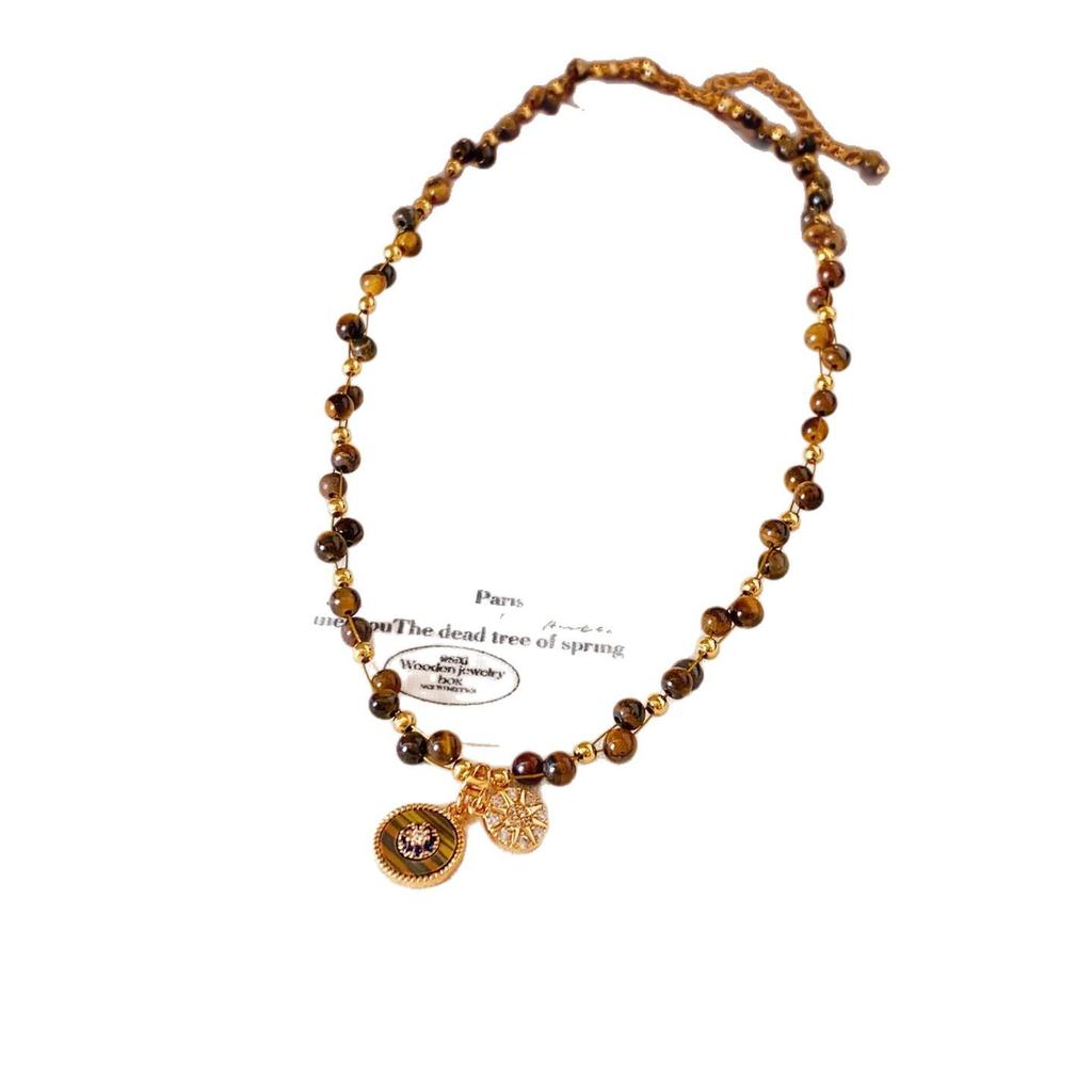 French Tiger's Eye Zircon Pendant Necklace - Light Luxury Exquisite Design Sweater Chain