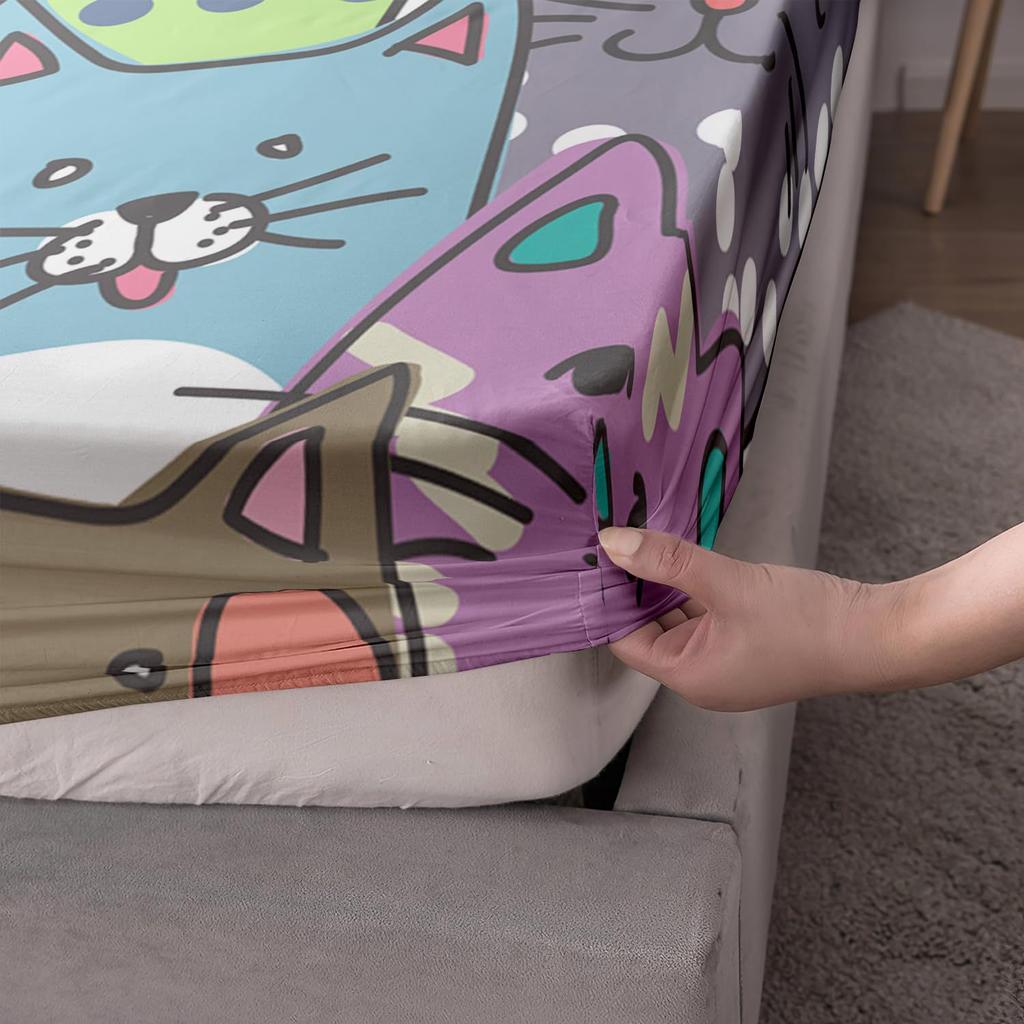 Dier Kat Patroon Matras Driedelig Digitaal Print Matras Beddengoed Set Volwassenen Kinderen