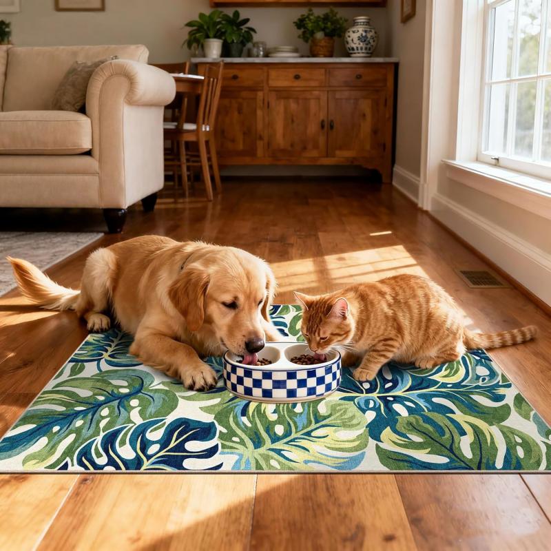 Tropical Green Leaf Welcome Floor Mat - Bohemian Slip-resistant Washable Indoor/Outdoor Entrance Rug for Home Decoration