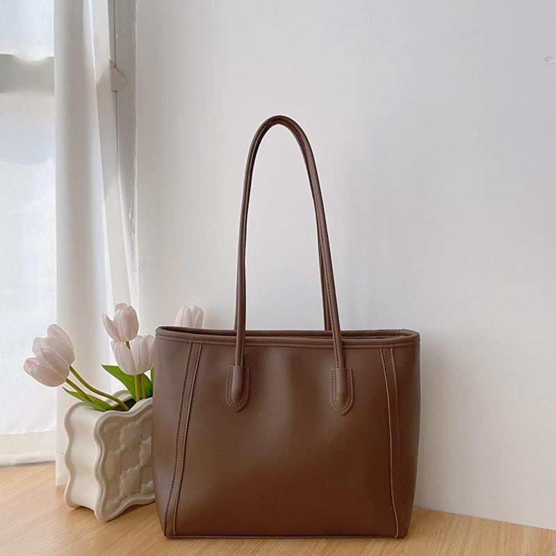 Women Large Capacity Commuting Tote Bag Pu Leather Versatile Simple Shoulder Bag коричневый