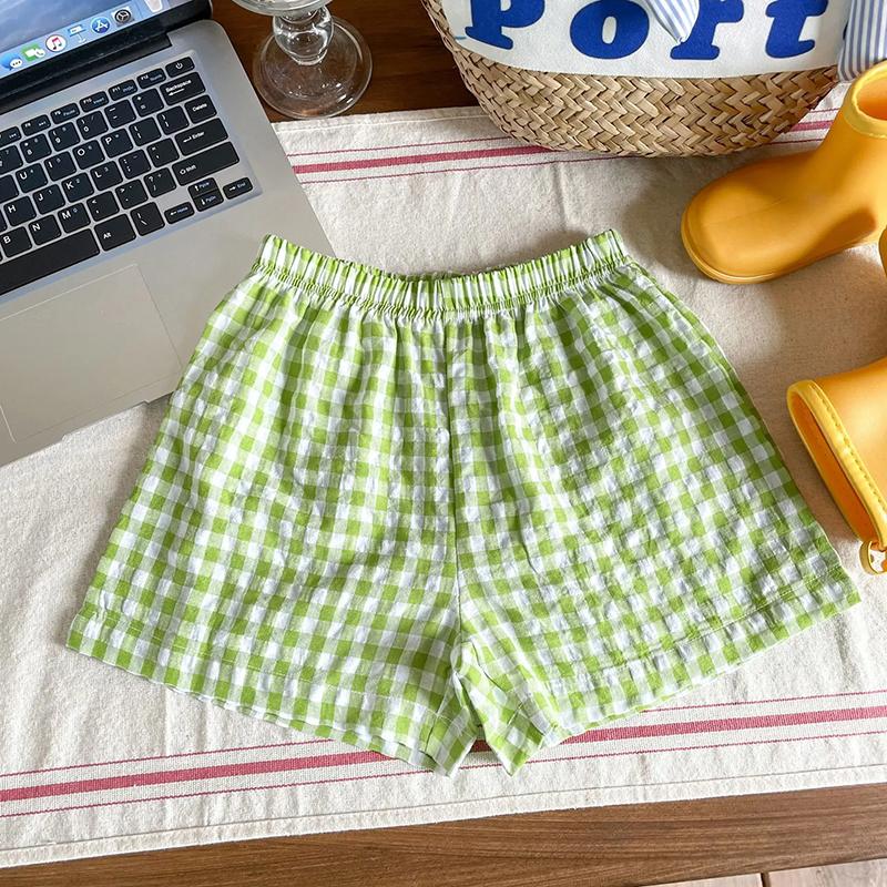 Kinder-Shorts mit Karomuster, neuer Stil, lässige Sporthose, lockere, dünne, vielseitige Heimhose, Sommerhose für Jungen und Mädchen, süße Mode, Strandshorts
