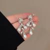 Glamorous Flower Branch Earrings with Cubic Zirconia Pearl Women's Stunning Long Dangle Party Jewelry