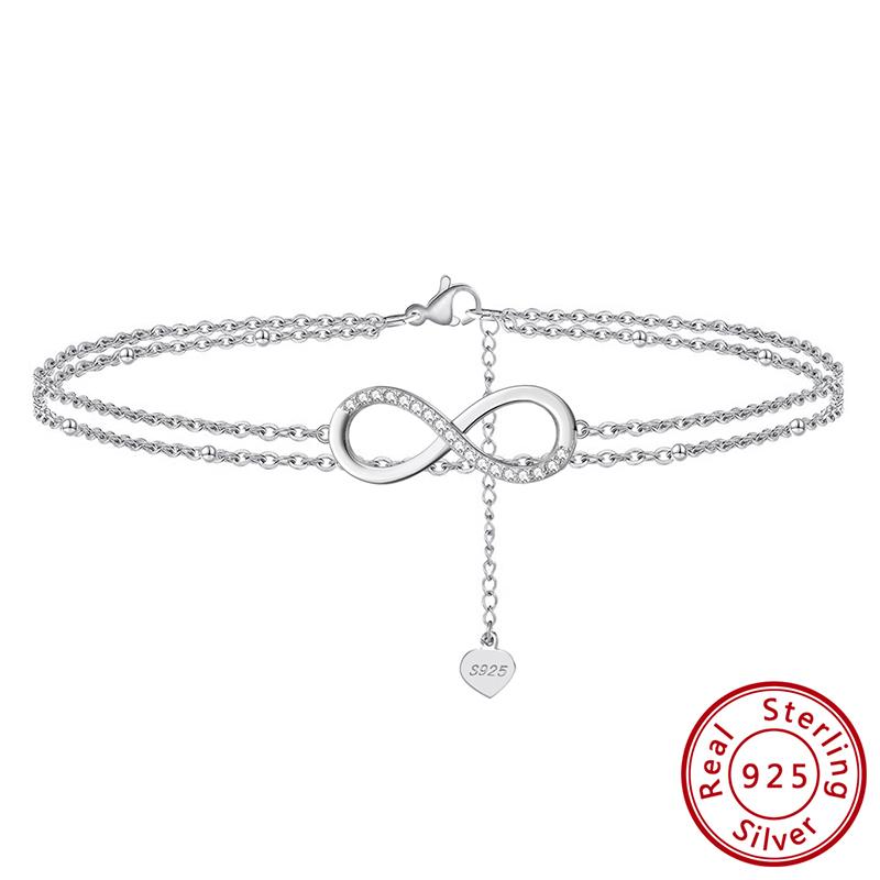 Effie Queen Layered Infinity & Satellite Chain Anklet 925 Sterling Silver Gold Plated Simple Women Beach Foot Jewelry Chain SA16