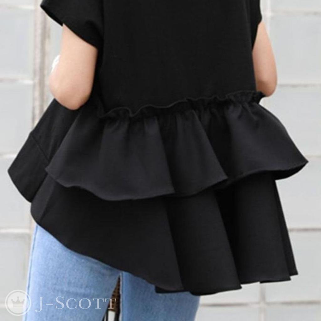 Short Back Loose Solid Natural J-Scott Women's Spring/Summer Top, Sleeve, Ruffle, Casual, Feminine, Versatile, Fit, Color, Flattering, Coordination,
