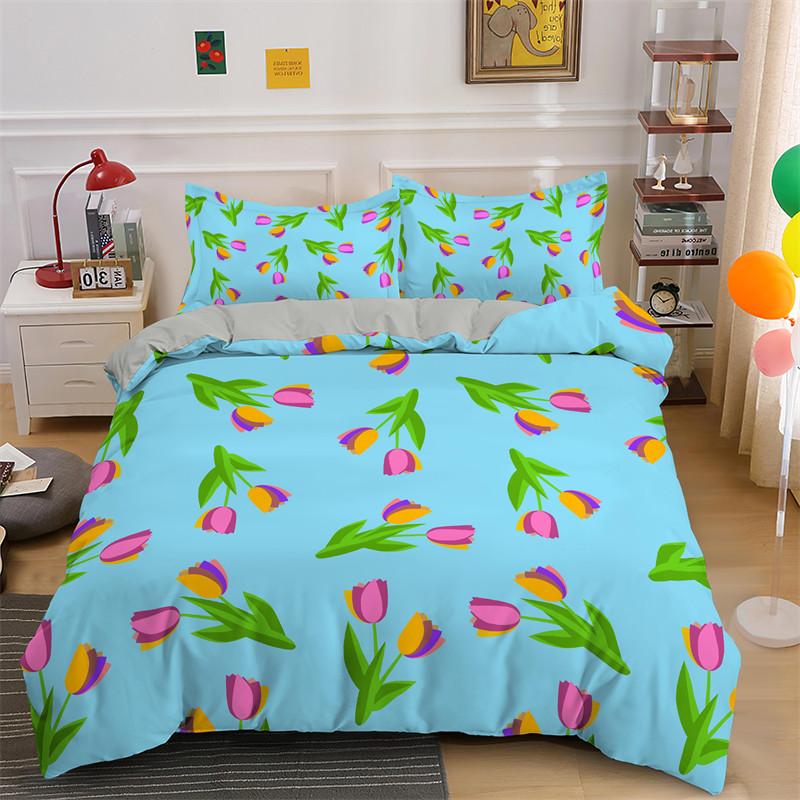 3D Flower Duvet Cover Set Spring Peach Blossom Bedding Set Queen King Size Microfiber Branches Petal Pink Floral Comforter Cover