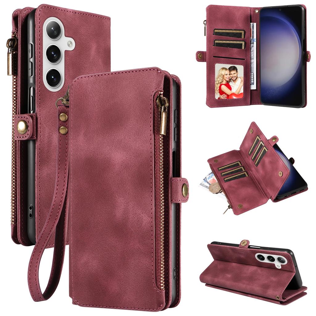 Flip Zipper Wallet Cards Solt Leather Case for Samsung Galaxy S25 Ultra S24 Plus S23 S22 A55 A15 A35 A34 A54 Phone Bags Cover