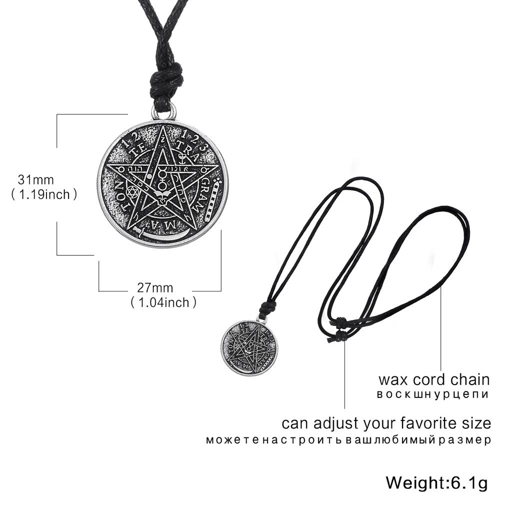 Vintage Mystical Star Pendant Necklace Double Sided Pentagram Charm Antique Wax Rope Chain Lucky Symbol Jewelry