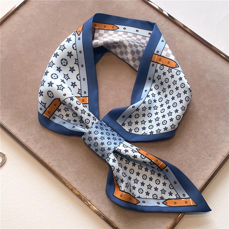 Fashion Silk Scarf Diagonal Long Silk Scarf Spring and Summer New Imitation Silk Stripe with Shirt Scarf Women's Scarf