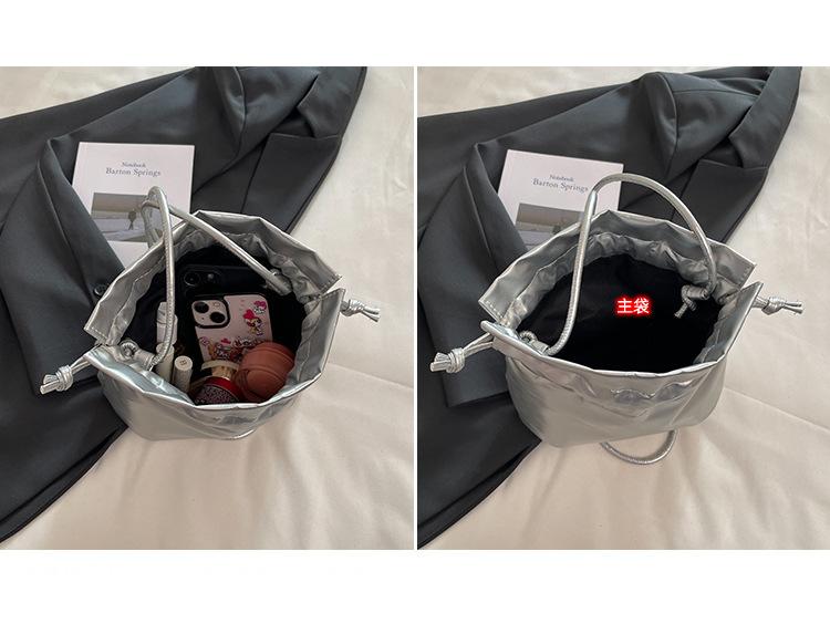 Soft Texture Leather Drawstring Light Luxury Cosmetic Bag Portable Large Capacity High Value Girl Ins Style