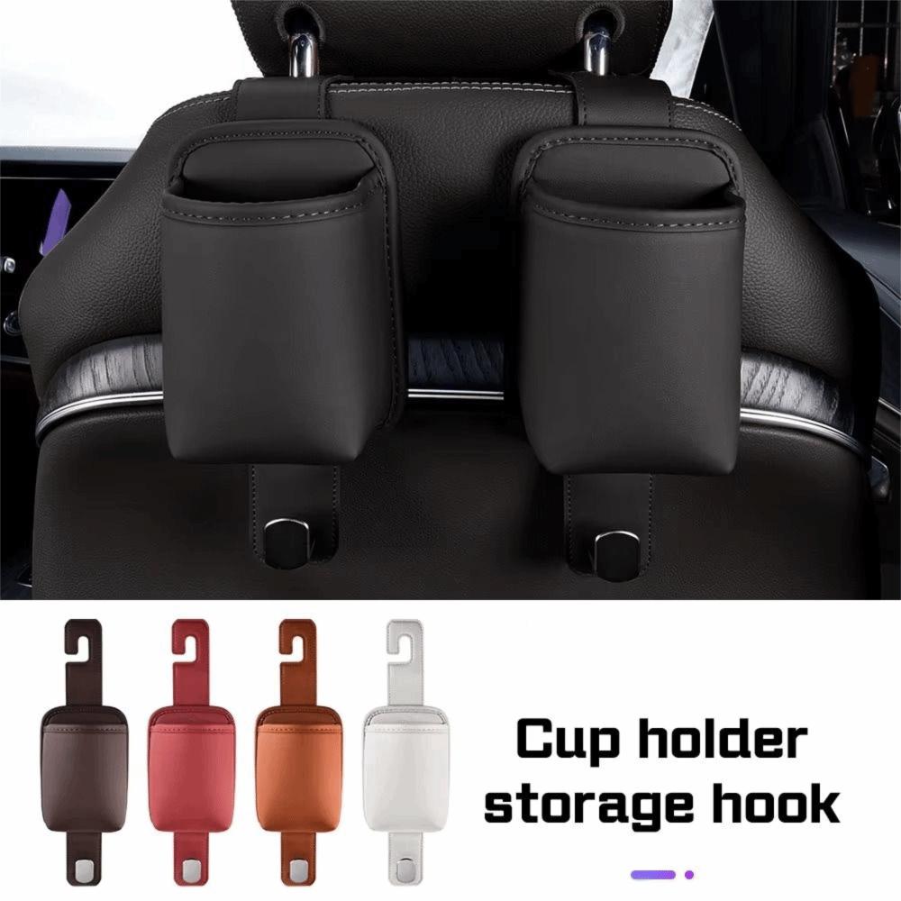 PU Leather Headrest Hanger Multi-Functional Hanging Backrest Cup Holder Auto Interior