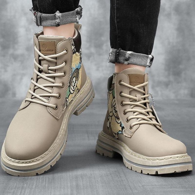 Fashion Fashion Shoes for Mens Retro Canvas Working High Top Boots Men's Ankle Boots Outdoor Street Style Platform Boots Botas Masculino