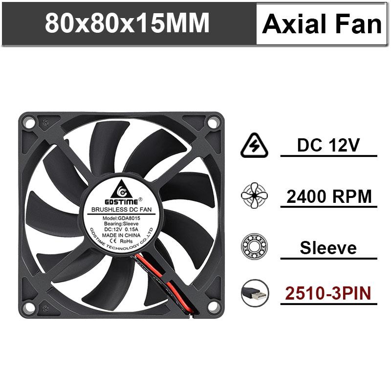 Gdstime 1 Piece DC 12V 24V 80mm x 15mm Dual Ball Bearing PC Case DC Cooling Fan 80x80x15mm 8cm 8015 Mute Radiator Cooler 2 Pin