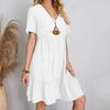Vestido Feminino Casual de Verão com Manga Curta, Solto, Moda, Elegante, Linha A, Plissado, Liso, Tamanho Plus, Simples, Vintage, para Férias, Praia 26315