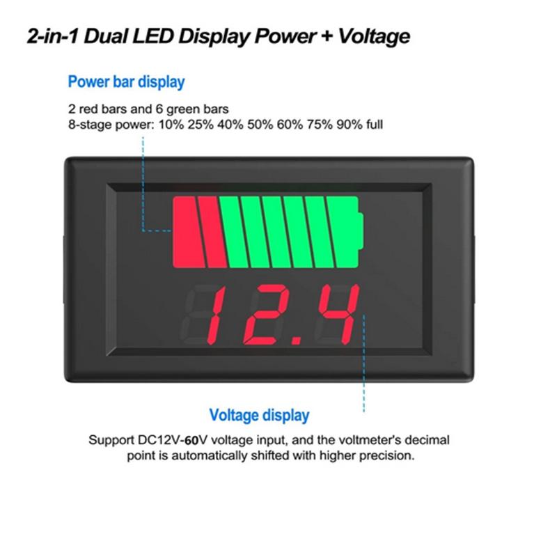 12V 24V 36V 48V 60V מחוון רמת טעינה של מצבר רכב מד קיבולת מצבר ליתיום בודק תצוגה בודק LED וולטמטר
