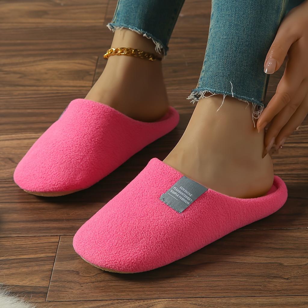 Cozy Plush Slip-On House Slippers for Women Soft Sole Warm Fuzzy Fabric Comfortable Indoor Footwear