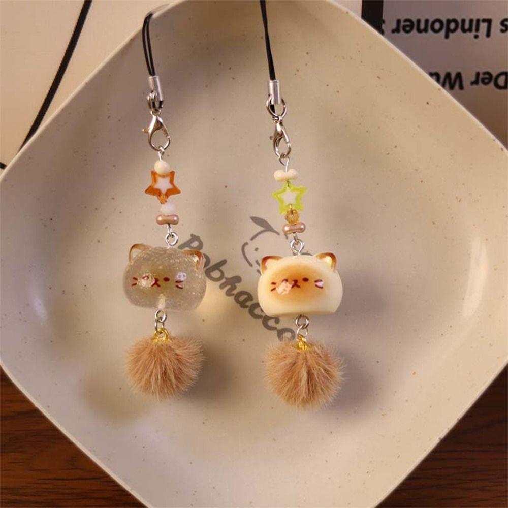 Kawaii Cartoon Kitten Phone Charm Lanyard DIY Accessories Cat Keychain Pendant Resin Beige Kakhi Bag Decorative Pendant Couple