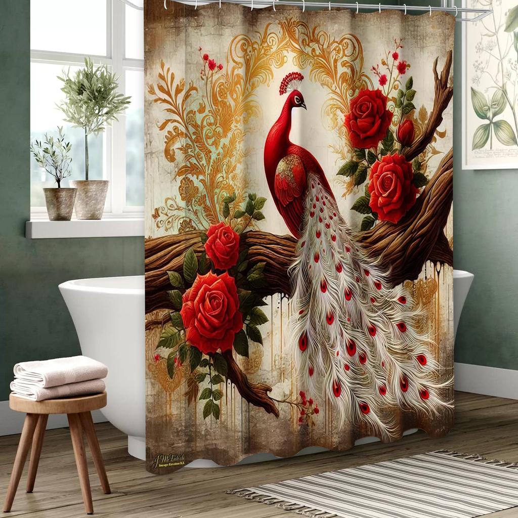 Flower and Peacock Pattern Bathing Curtain Bathroom Shower Curtain Waterproof With 12 Hooks Home Deco Free Ship