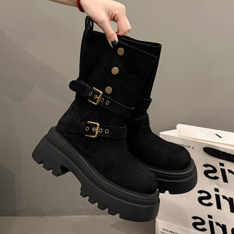 

Vintage Maillard Martin Boots Women s 2025 Autumn and Winter New Wasteland Wind Thick-soled Medium Boots Handsome Western Cowboy Boots 40 чёрный