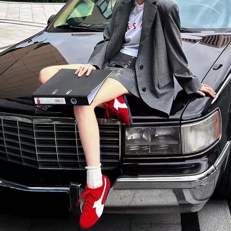 6cm Inner Height Increase German Training Shoes Women's 2025 New Versatile Flat-soled Retro Forrest Gump Shoes Red Leather Casual Shoes