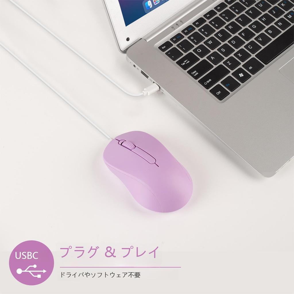 Quiet Wired Mouse with Fixed DPI Ergonomic Easy Compatible with Mac and Tablets Type-C Cable, 1.5 Meter, Symmetrical, 1000, Design, Connection,
