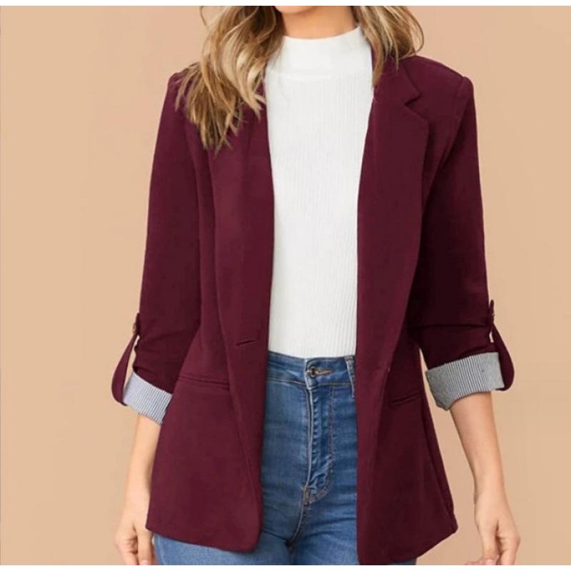 

European and American Autumn/Winter Fashion Patchwork Lapel Slim Cardigan Suit Jacket (2025 Collection) M вино красного