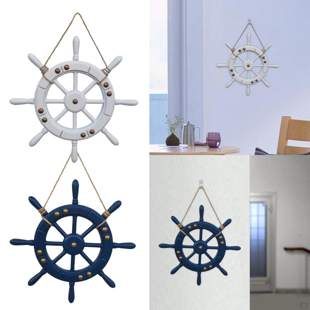 Boat Ship Steering Wheel Rudder Hanging,Ornament Beach Theme Decor Wall Art Wooden for
