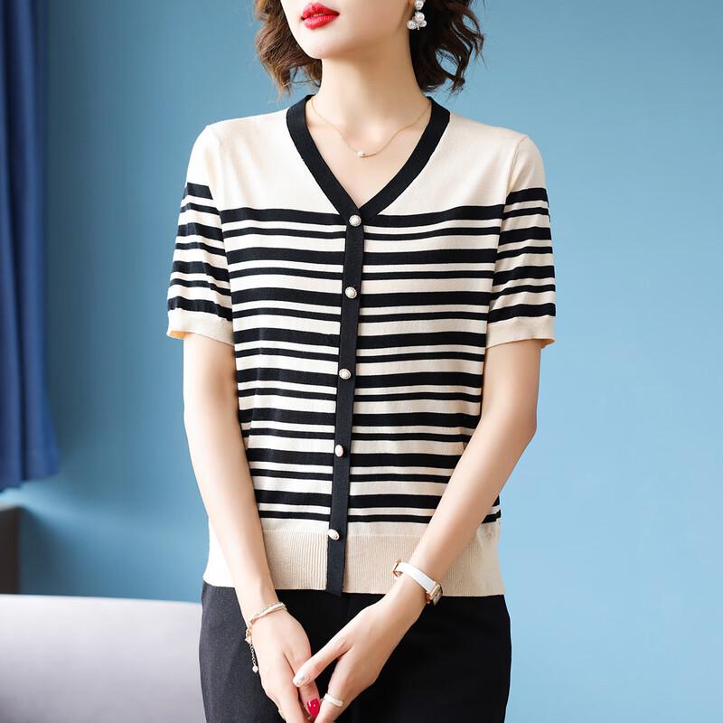 Women's Stylish Striped V-Neck Knit Top