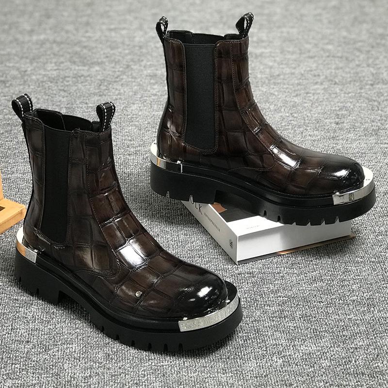 2026 Spring Autumn Fashion Mens Chelsea Boots Thick Sole 3cm Brand Men Ankle Boots Party Male Footwear Black Yellow Plus Size 45