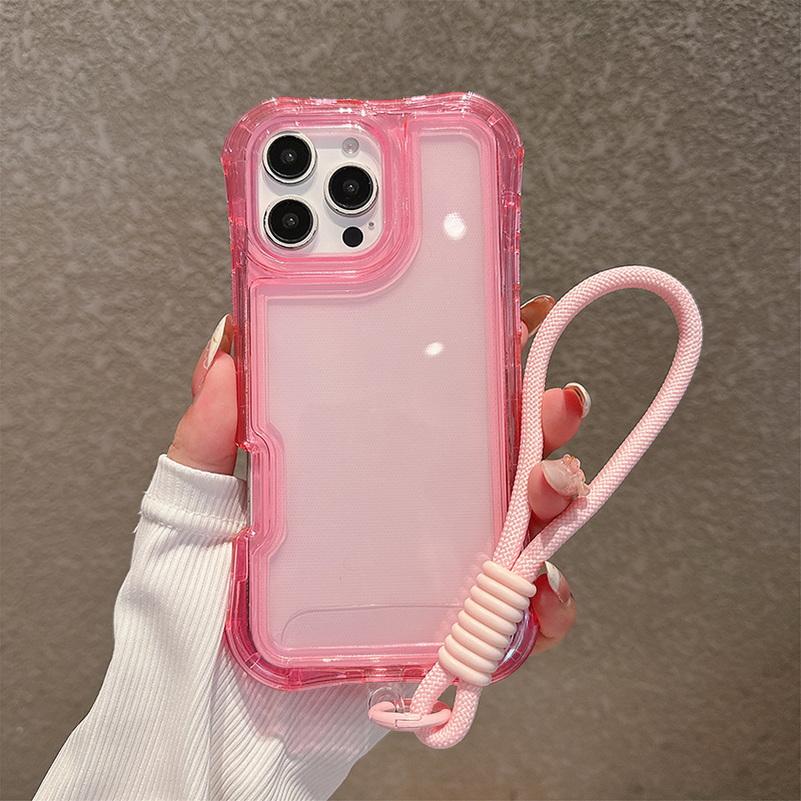 3-in-1 Thick Four-corner Airbag Anti-drop Hand Lanyard Case For iPhone 16 Pro Max 16e 15 + 14 Plus 13 12 11 Protect Cover