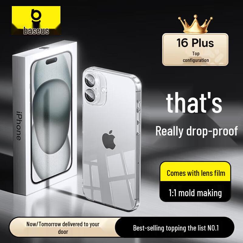 

Baseus Transparent Shockproof Case for iPhone 16 Plus with Camera Protection Newly Upgraded Ultra-Thin, Non-Yellowing