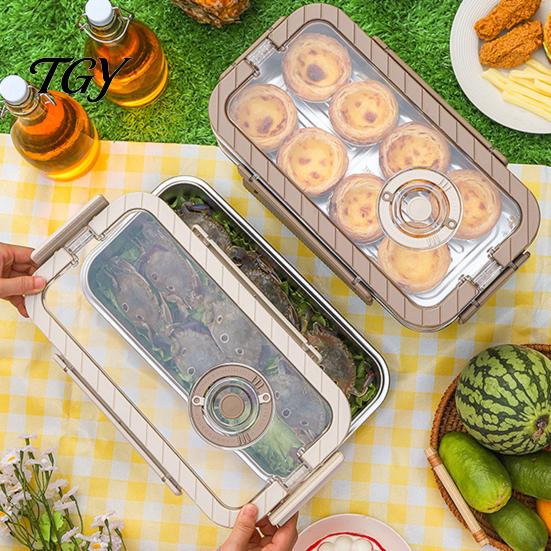 Lunch Container Stainless Steel Crisper Box with Sealing Lid And Handle, Large Capacity Portable Picnic Food Storage Bread Box, for Home