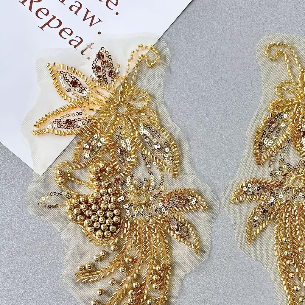 Heavy Industry Gold Mesh Bead Sequined Flower Cloth Sticker Exquisite Dress Skirt Decoration Diy Accessories Clothing Accessories